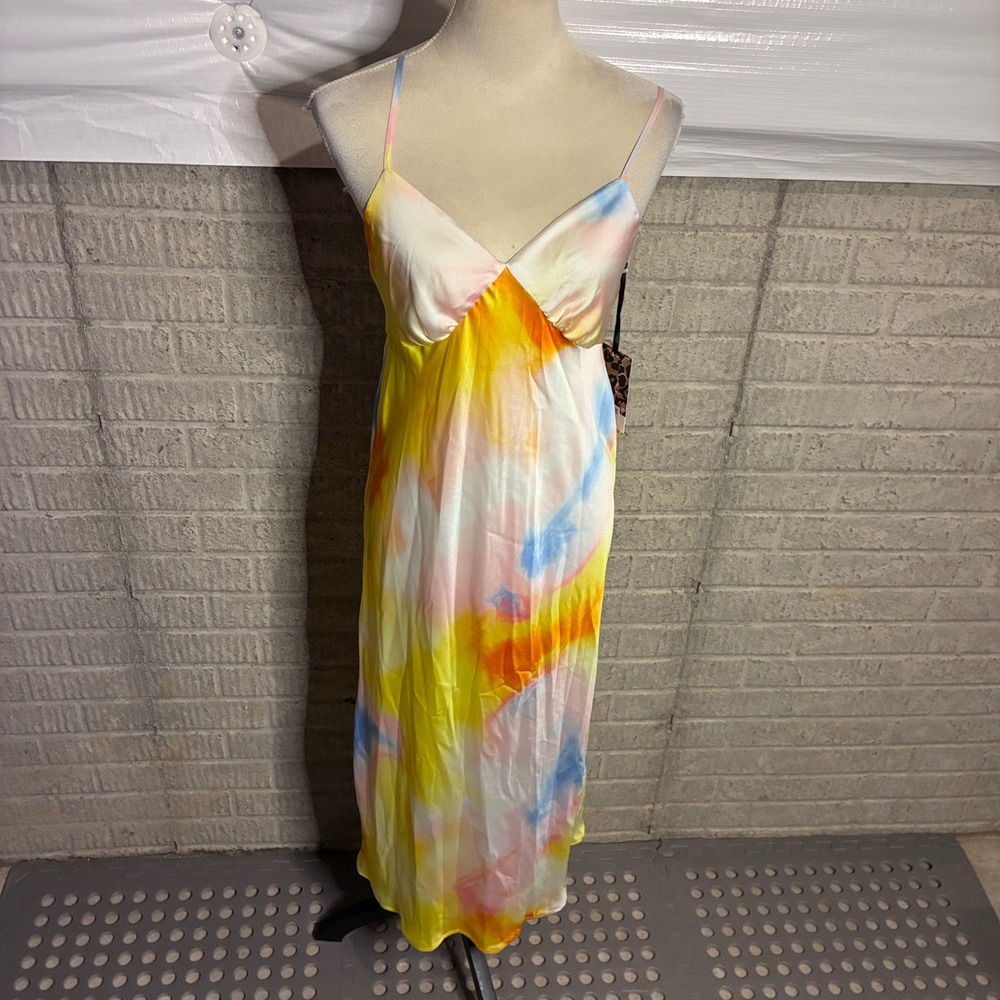 Diane von Furstenberg Yellow Tie Dye Midi Slip Dress S 251018233